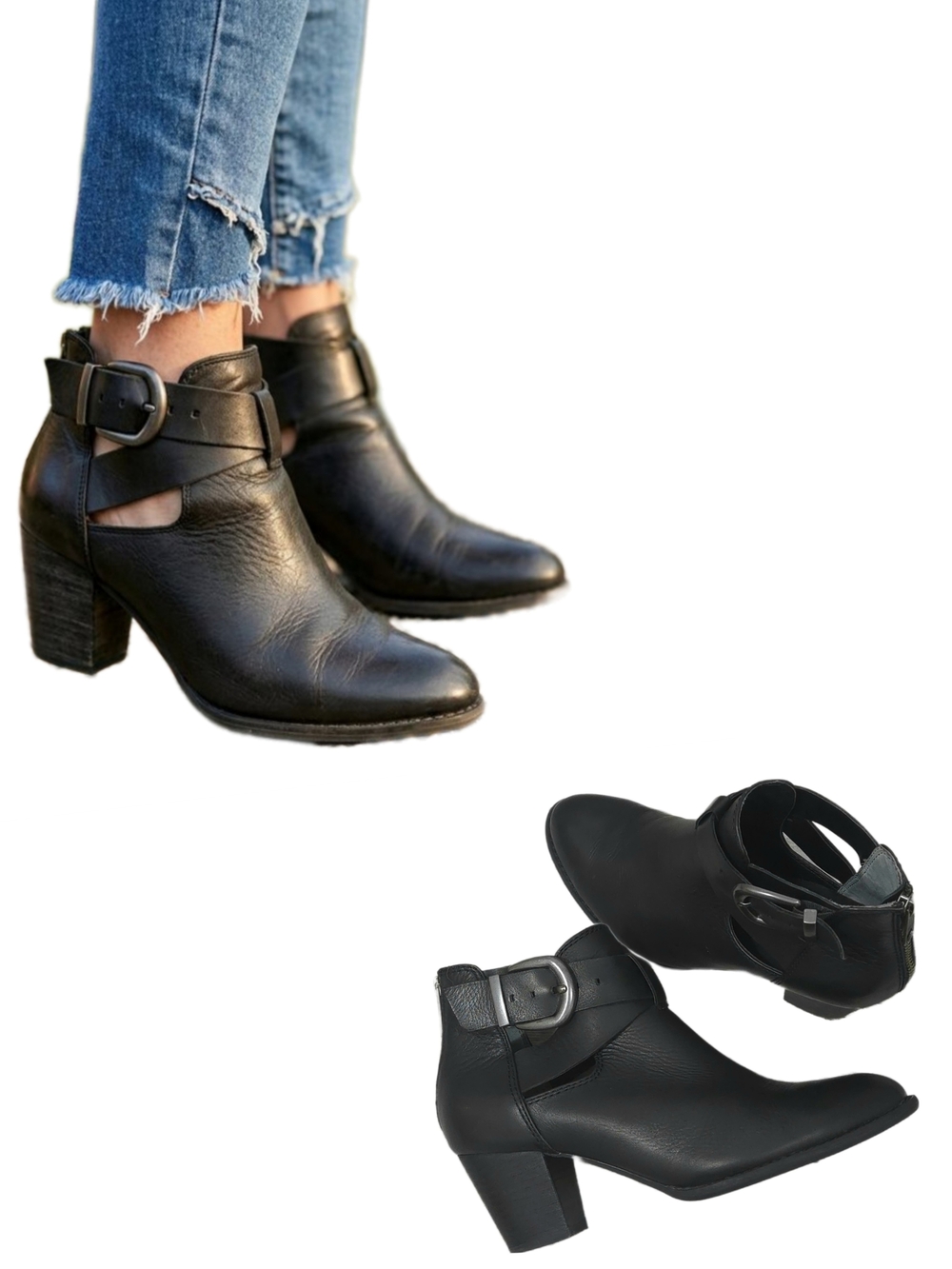 VIONIC Upright Rory Leather Cutout & Buckle Detail Rear Zip Ankle Boots